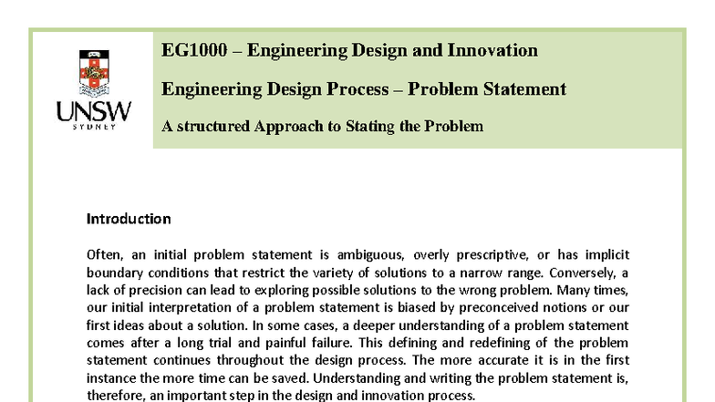 EG1000 - Problem Statement Guide - Introduction Often, an initial ...