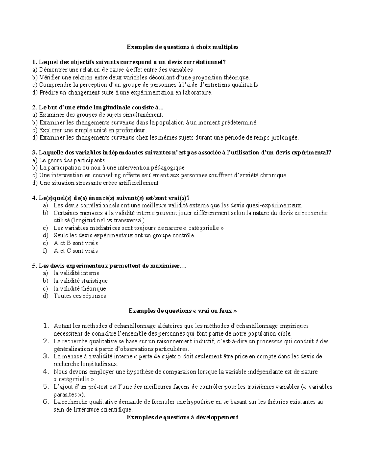 Exemples de questions Ã lexamen - Exemples de questions à choix ...