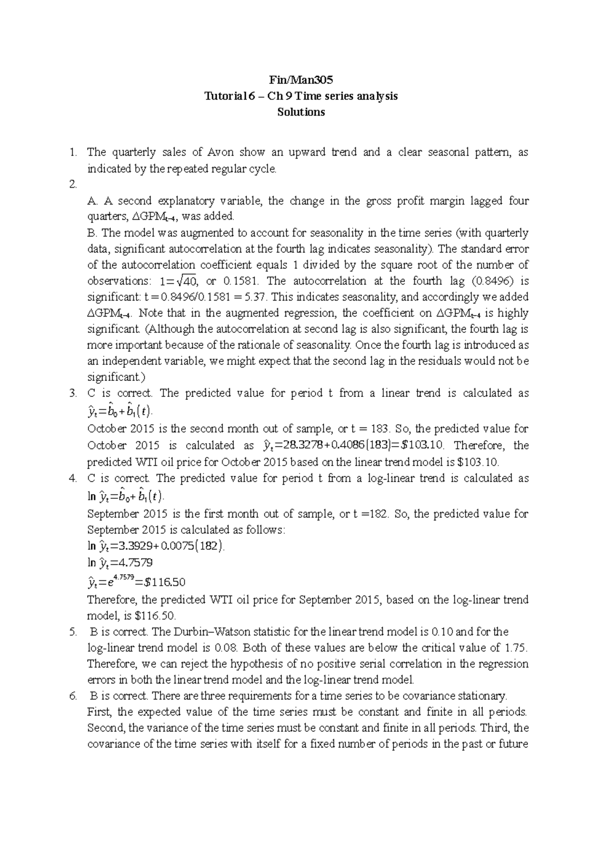 Tutorial 6 Ch 9 Time Series Analysis Solutions - Studocu