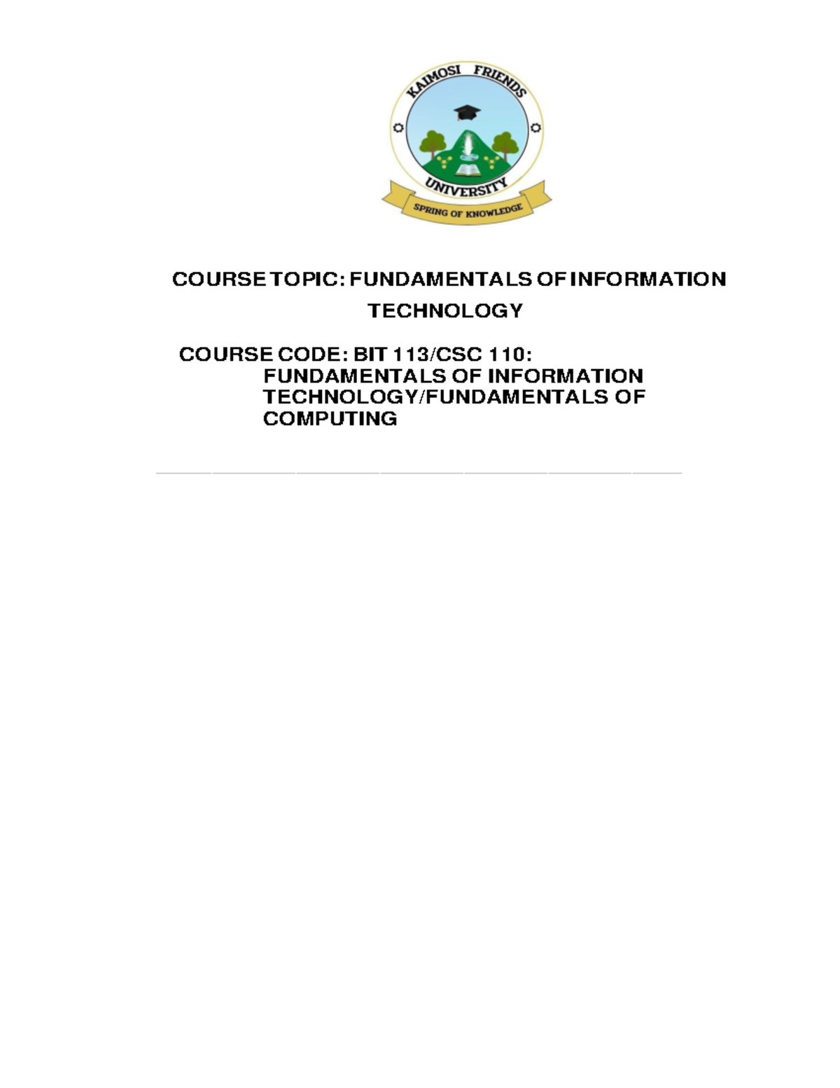 BIT 113 IT Fundamentals Course Notes: Key Insights and Overview (2024 ...