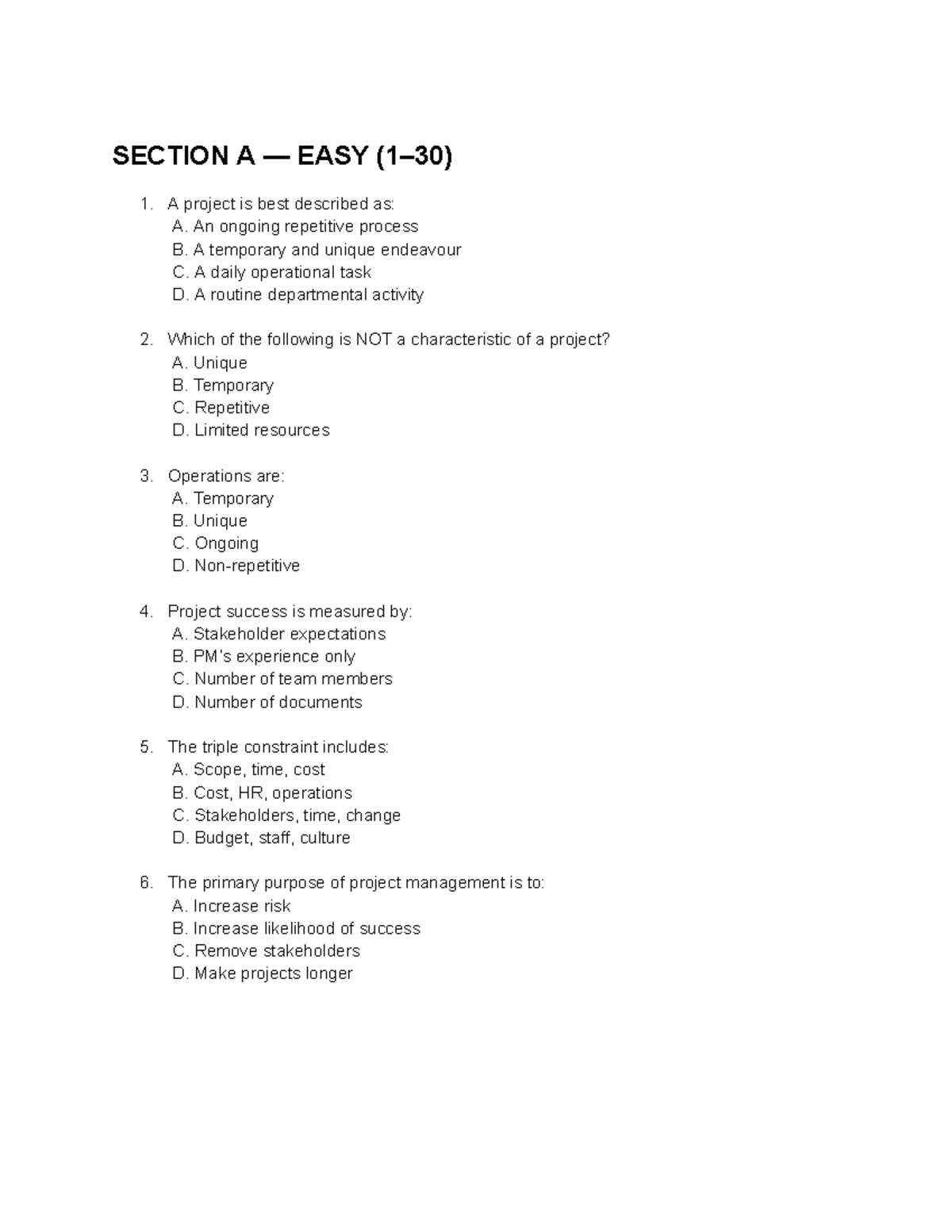PJM MCQs - Introduction to Project Management (PRJM0001) Practice - Studocu