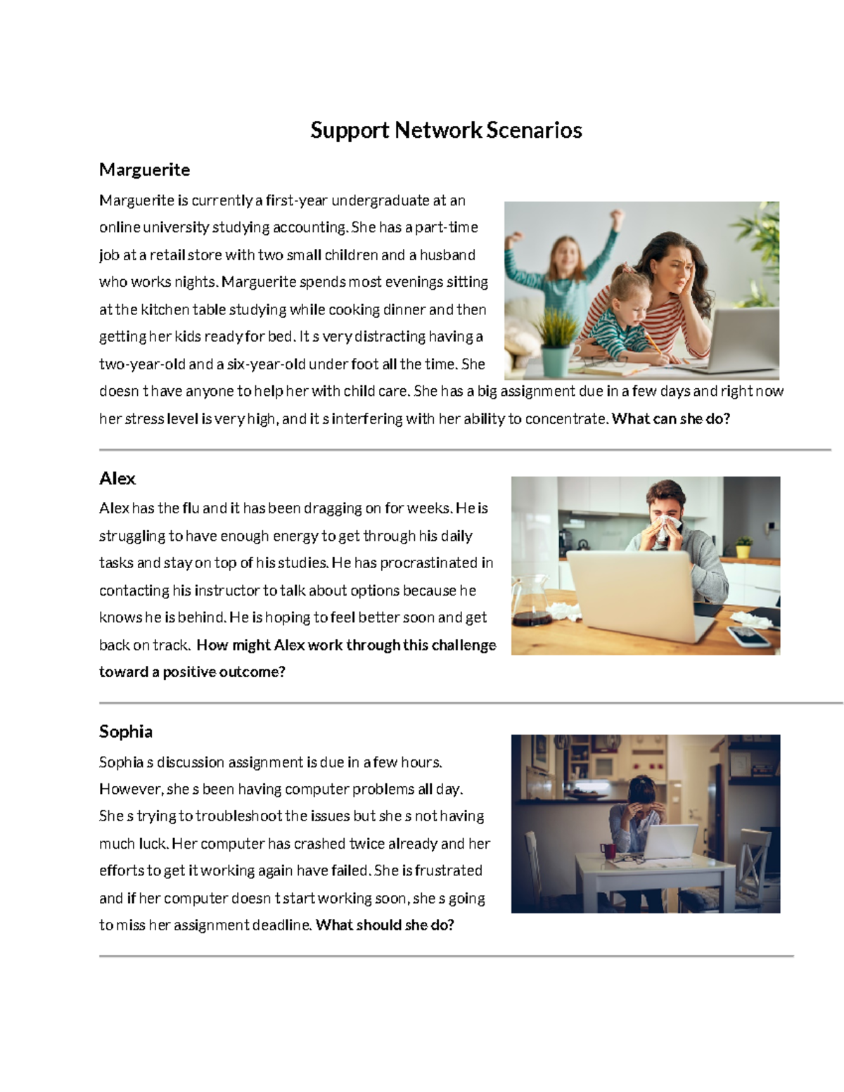 Support Network Scenarios: Strategies for Overcoming Challenges - Studocu