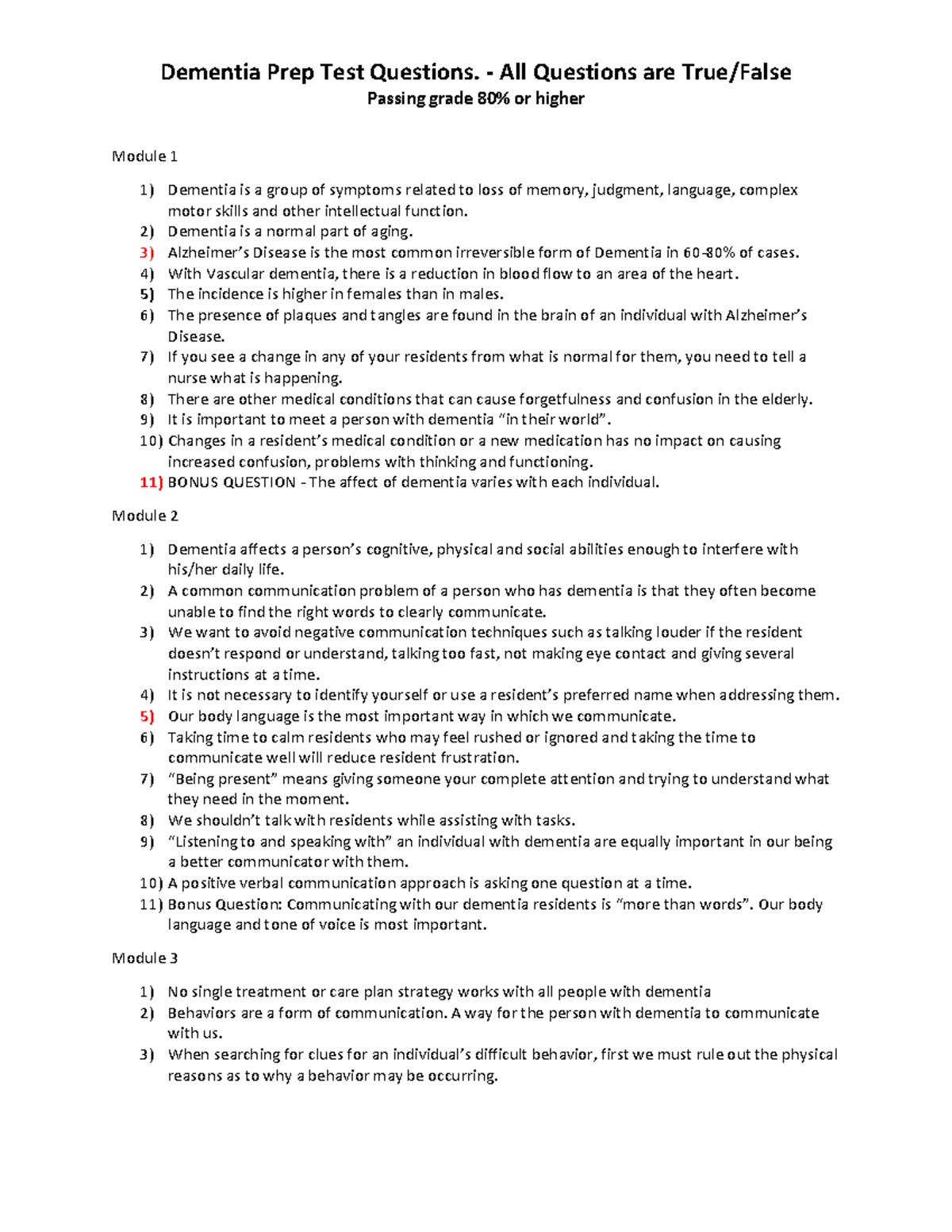 Geriatrics Dementia Test Prep - True/False Questions and Answers - Studocu