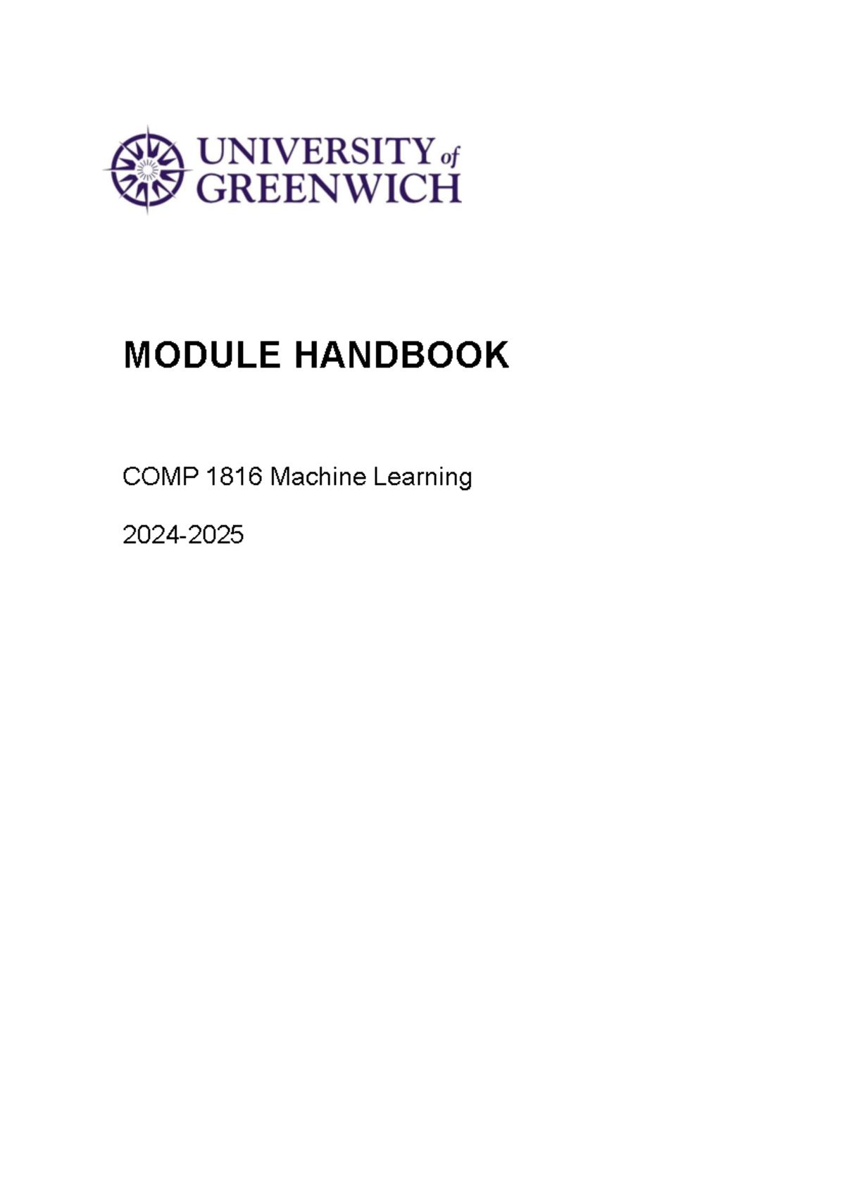 Module Handbook COMP 1816: Machine Learning 2024-2025 - Studocu