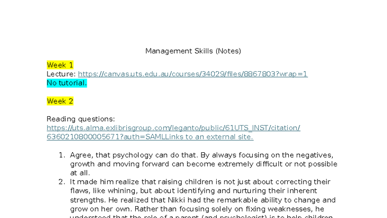 Management Skills (Notes) Week 1-3 Lecture Summary - Studocu