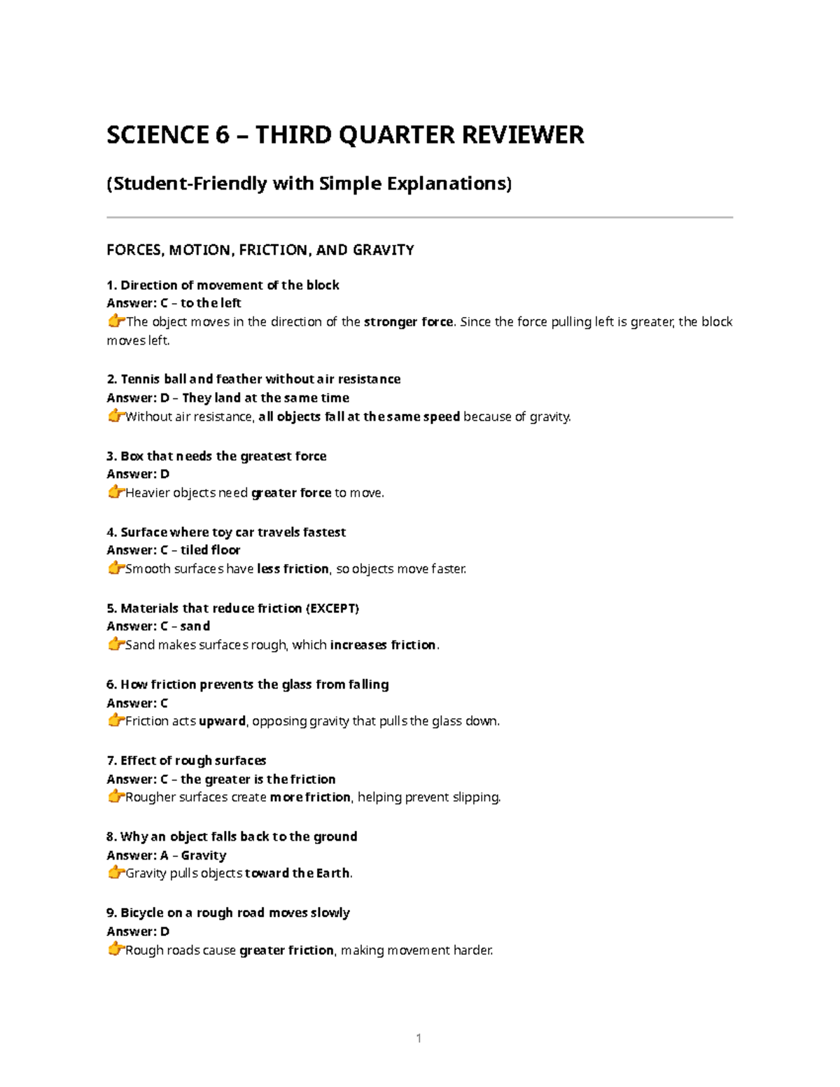 SCIENCE 6 Q3 REVIEWER: FORCES, MOTION, ENERGY & MACHINES - Studocu