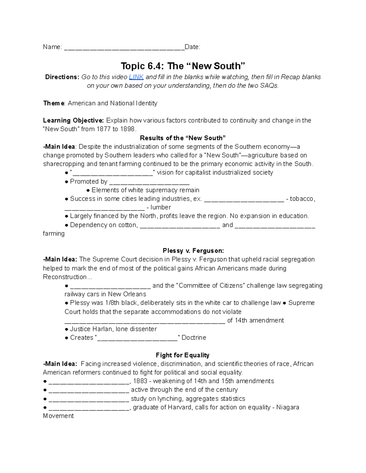 Topic 6.4: Video Notes on American Identity (1877-1898) - Studocu