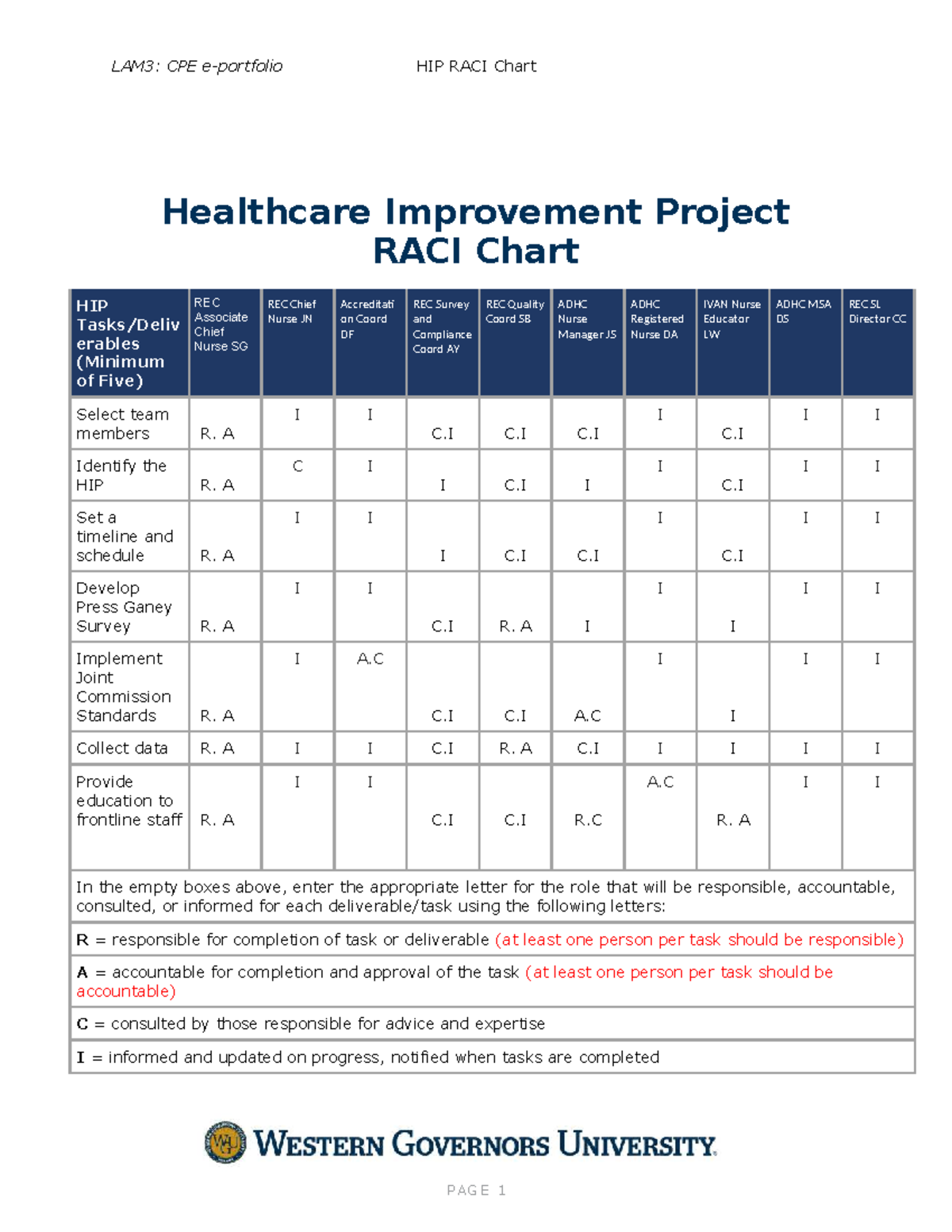 RACI Chart - LAM3: CPE e-portfolio HIP RACI Chart Healthcare ...