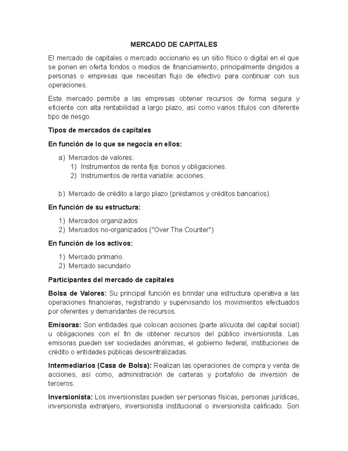 Los Mercado de Capitales empresariales parte primera - MERCADO DE ...