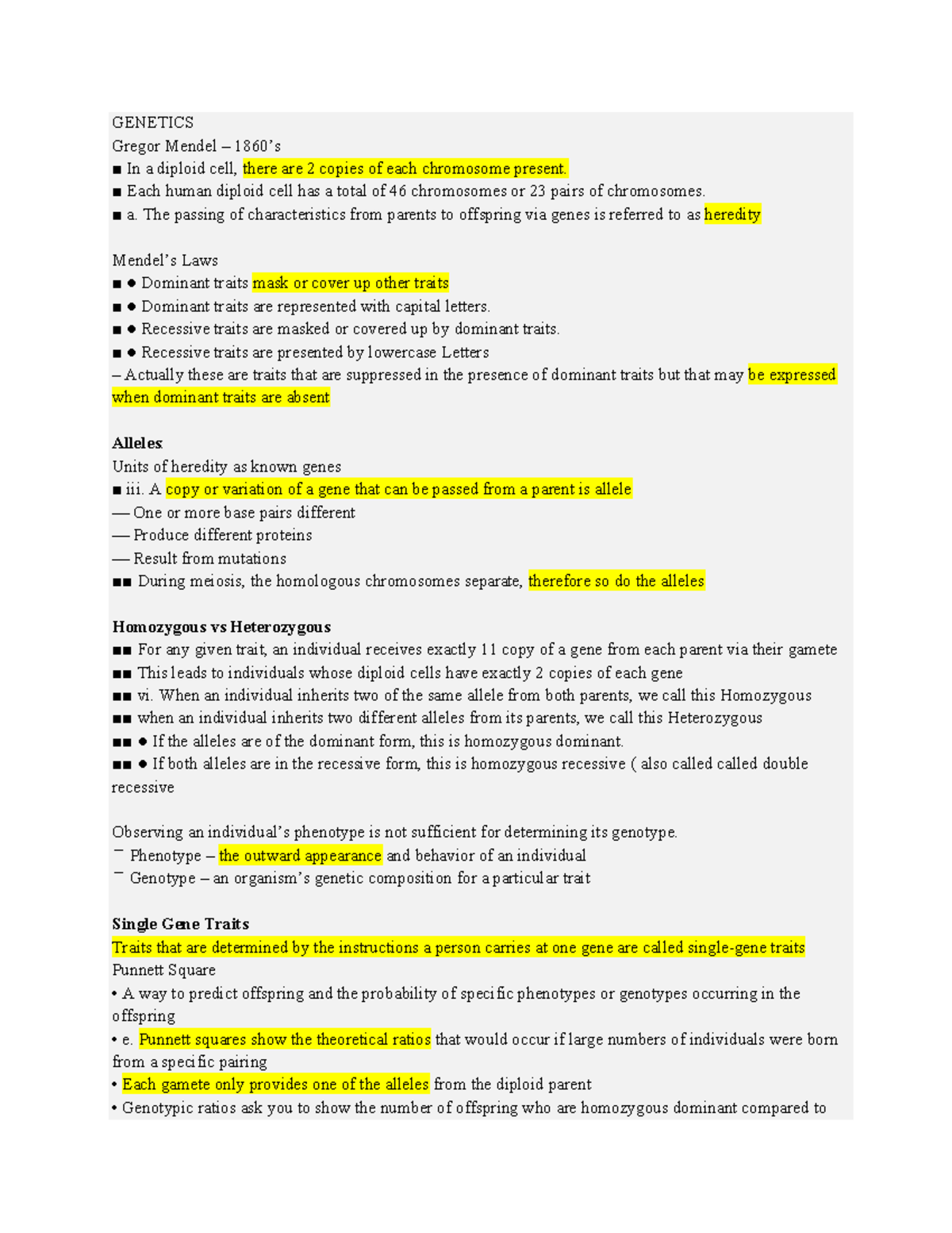 Genetics Lecture Notes: Mendel's Laws and Inheritance - Studocu