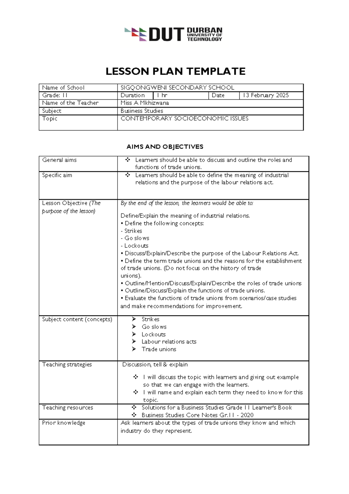 BS 11 Lesson Plan: Contemporary Socioeconomic Issues on 13 Feb 2025 ...