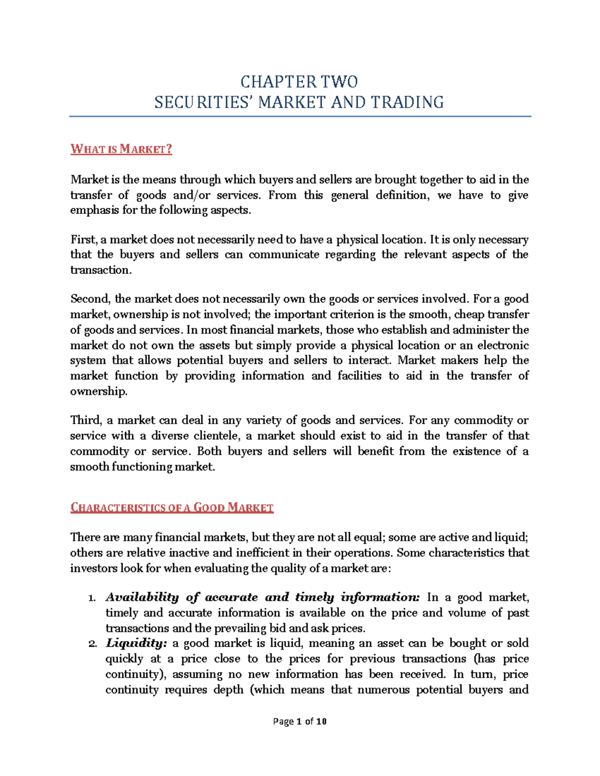 Chapter TWO Securities’ Market AND Trading - CHAPTER TWO SECURITIES ...