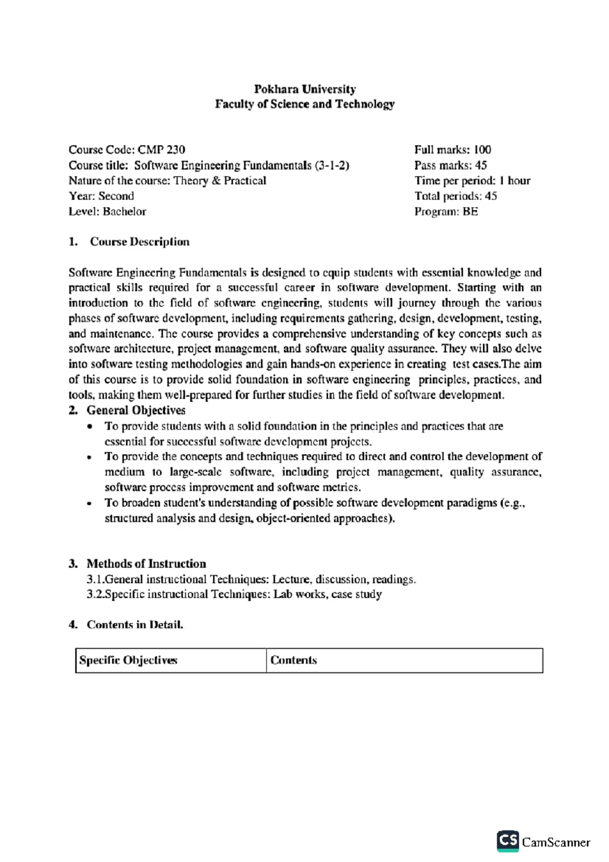 CMP 230: Software Engineering Fundamentals Syllabus and Course Overview ...