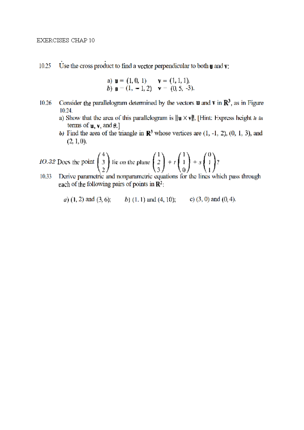 Exercises CHAP 10: Cross Product and Area in Euclidean Spaces - Studocu