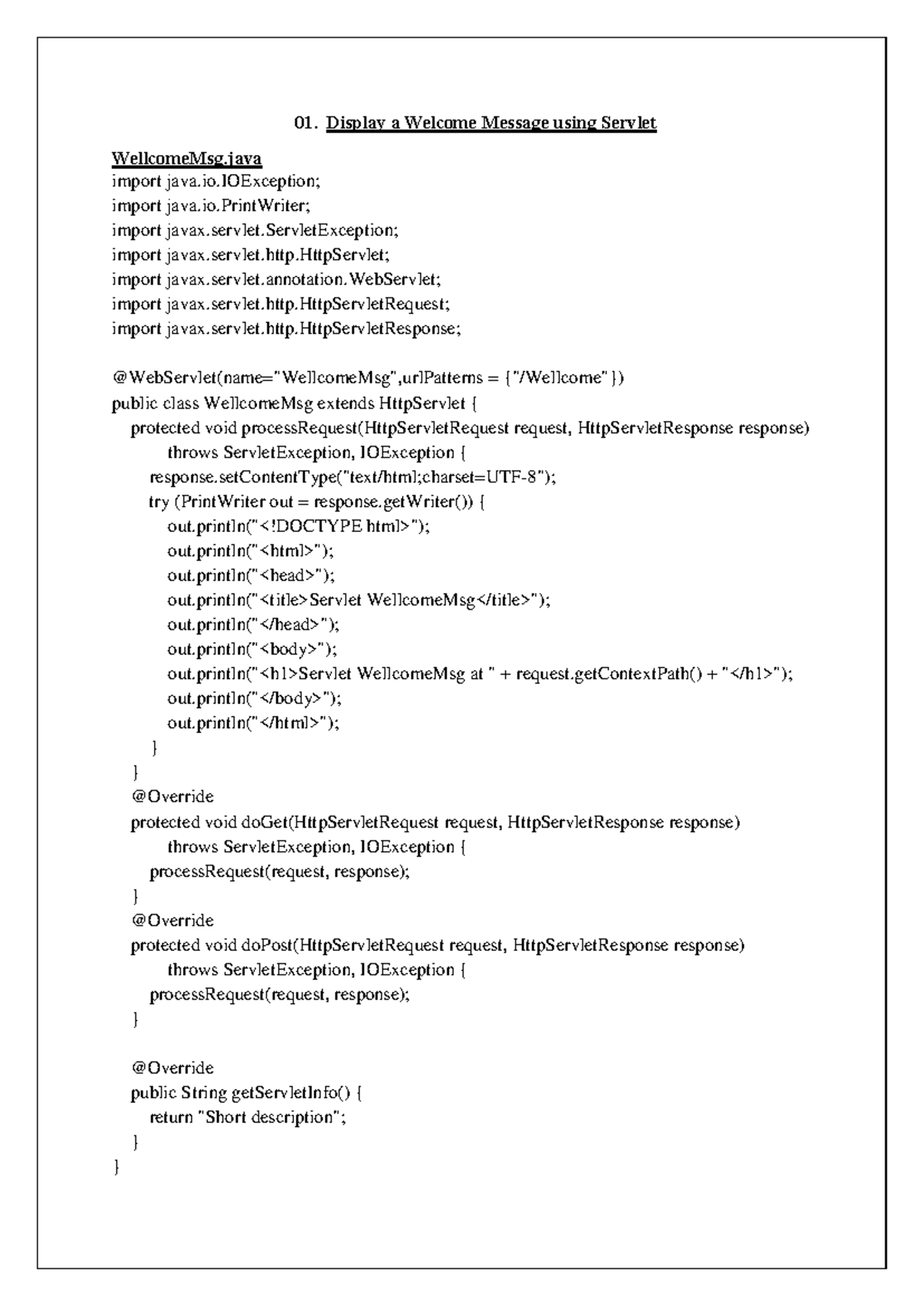 Java Practical Programs for MSc: Servlet, JSP, and JDBC Examples - Studocu