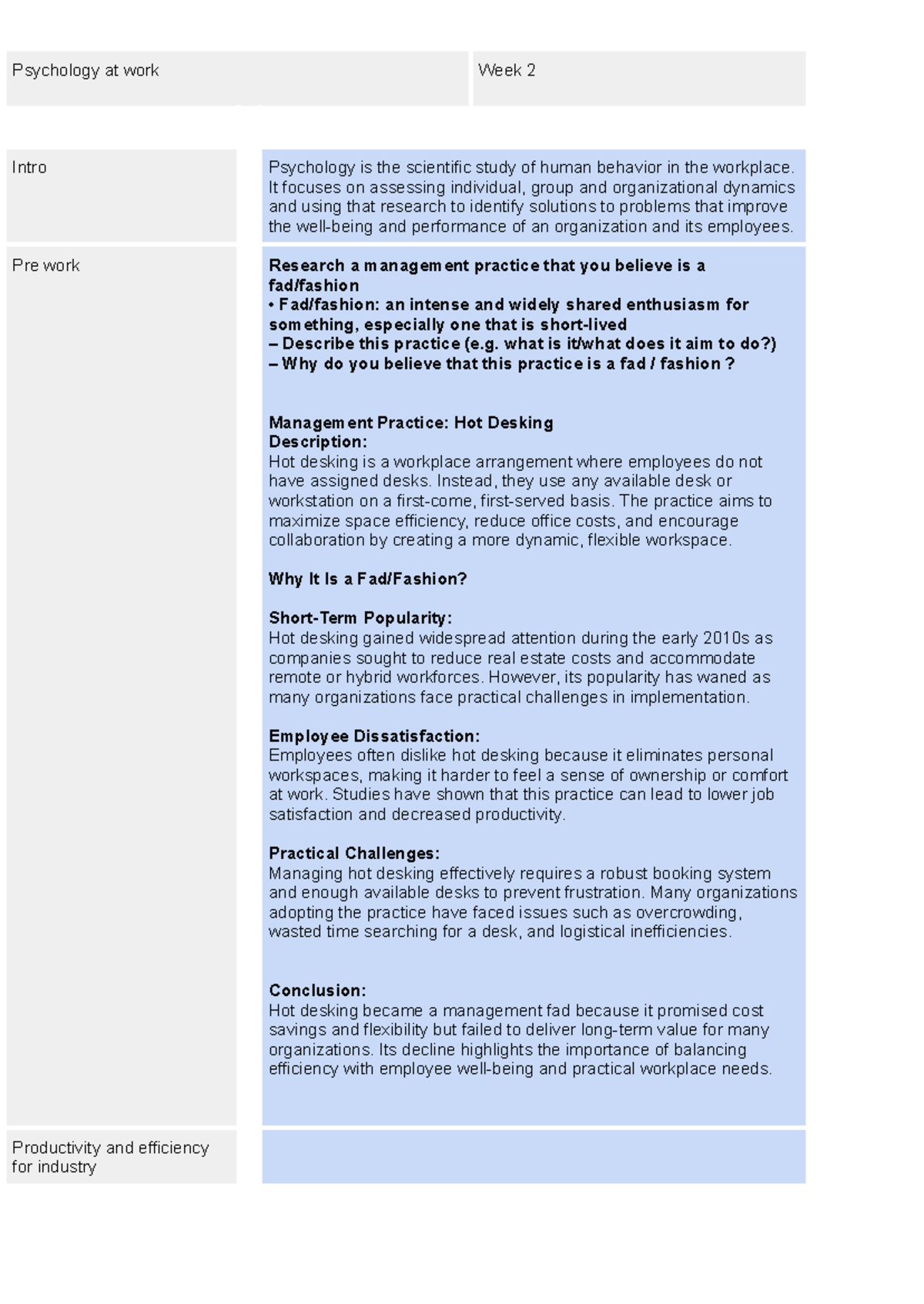 WORK3209 - Psychology at Work: Week 1-6 Lecture Notes and Insights ...
