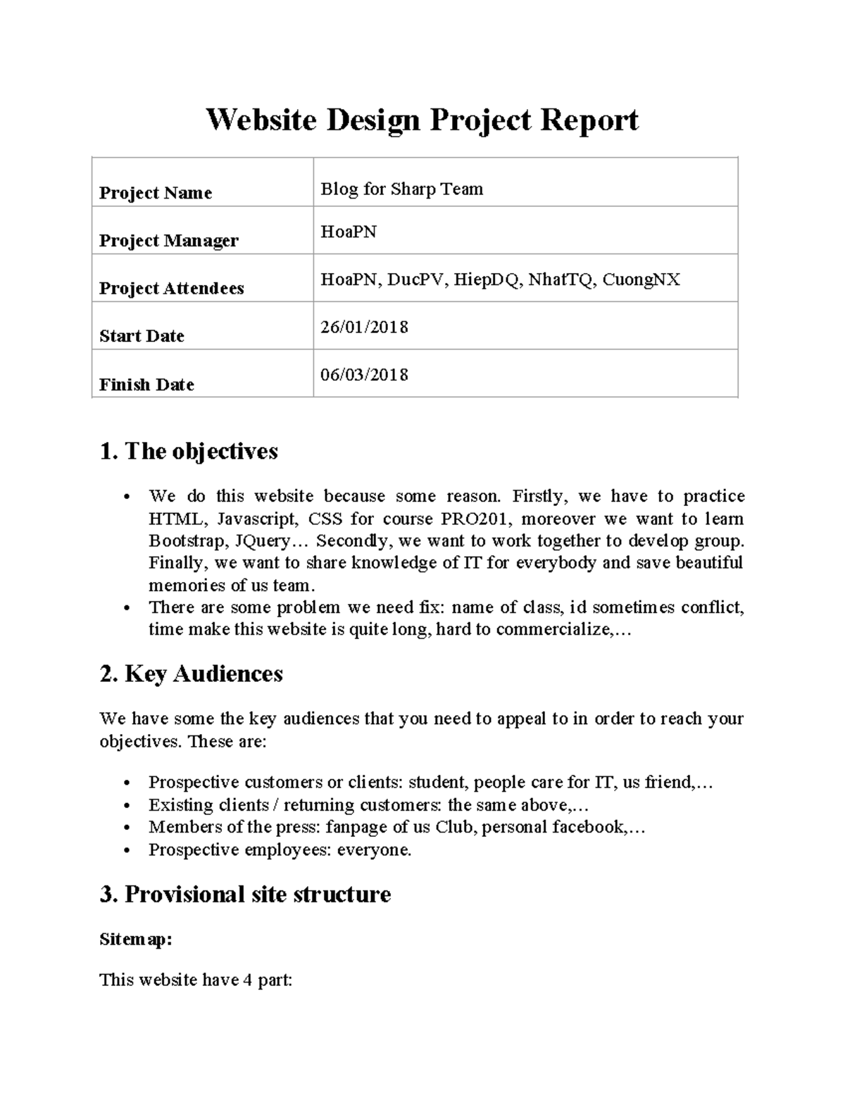 Web Design Project Report for PRO201: Blog by Sharp Team - Studocu