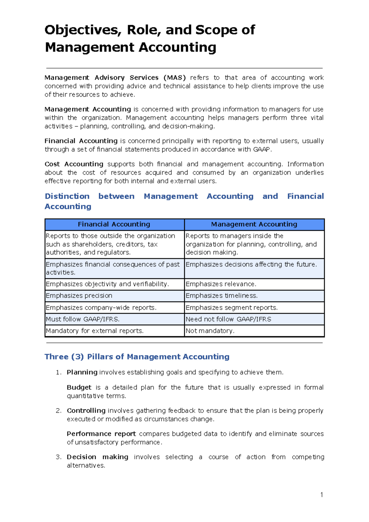 MAS-1 - Lecture Notes 1: Exploring Management Accounting Concepts - Studocu