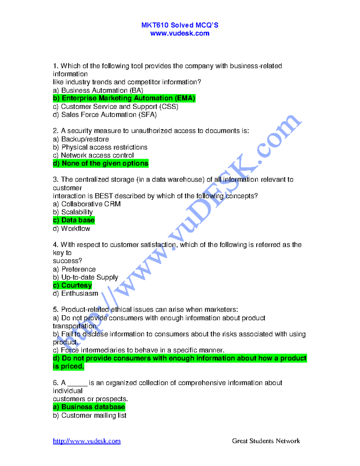 MKT610 Customer Relationship Management Study Guide - Studocu
