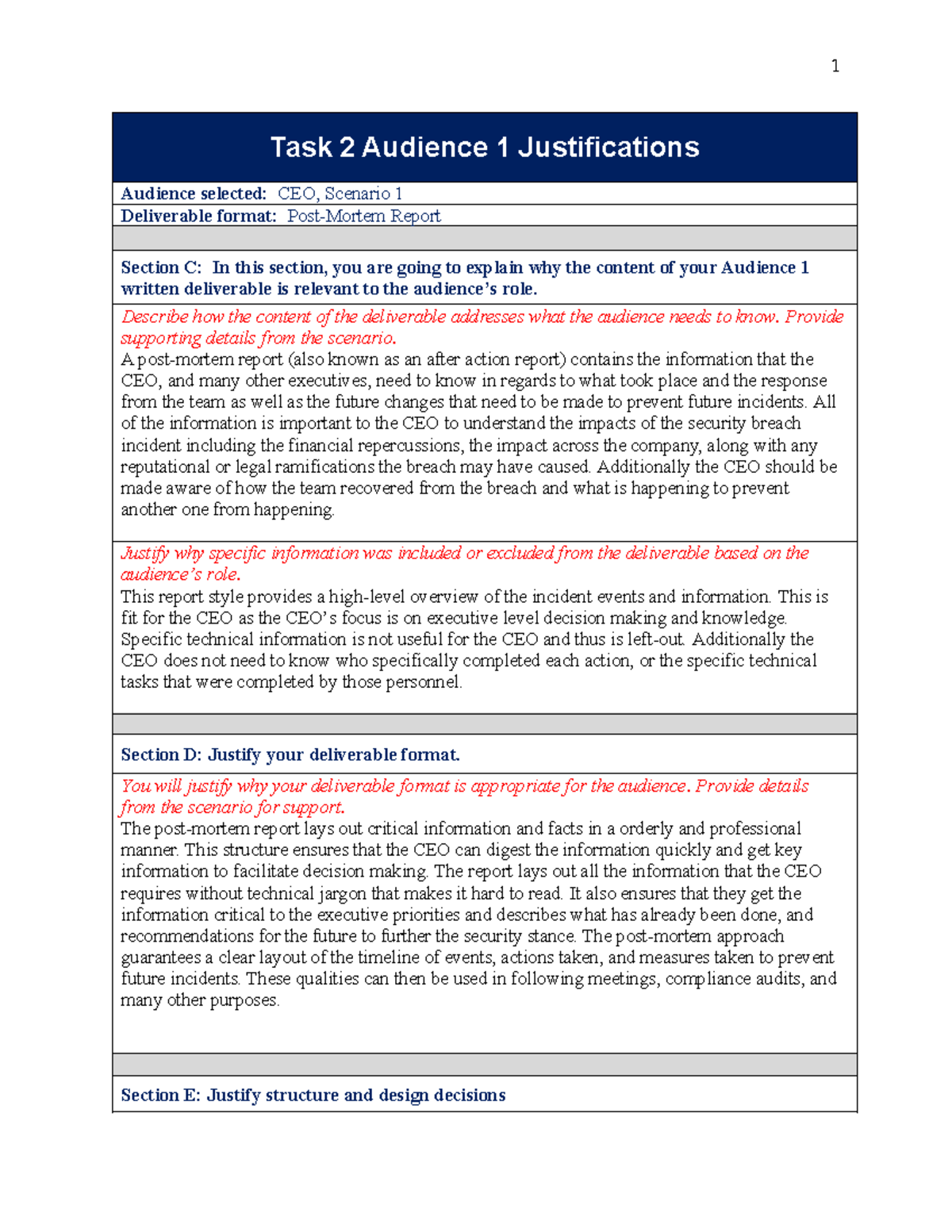 Task 2 Aud1 Justification: Post-Mortem Report for CEO Scenario 1 - Studocu