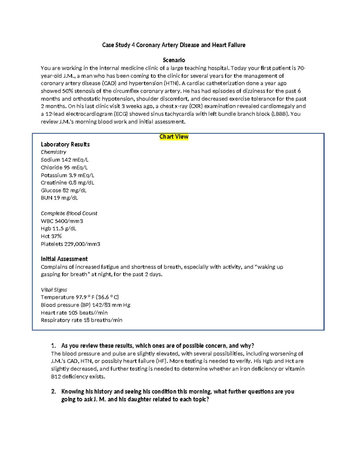 Case Study 4: Coronary Artery Disease & Heart Failure Management (IM ...