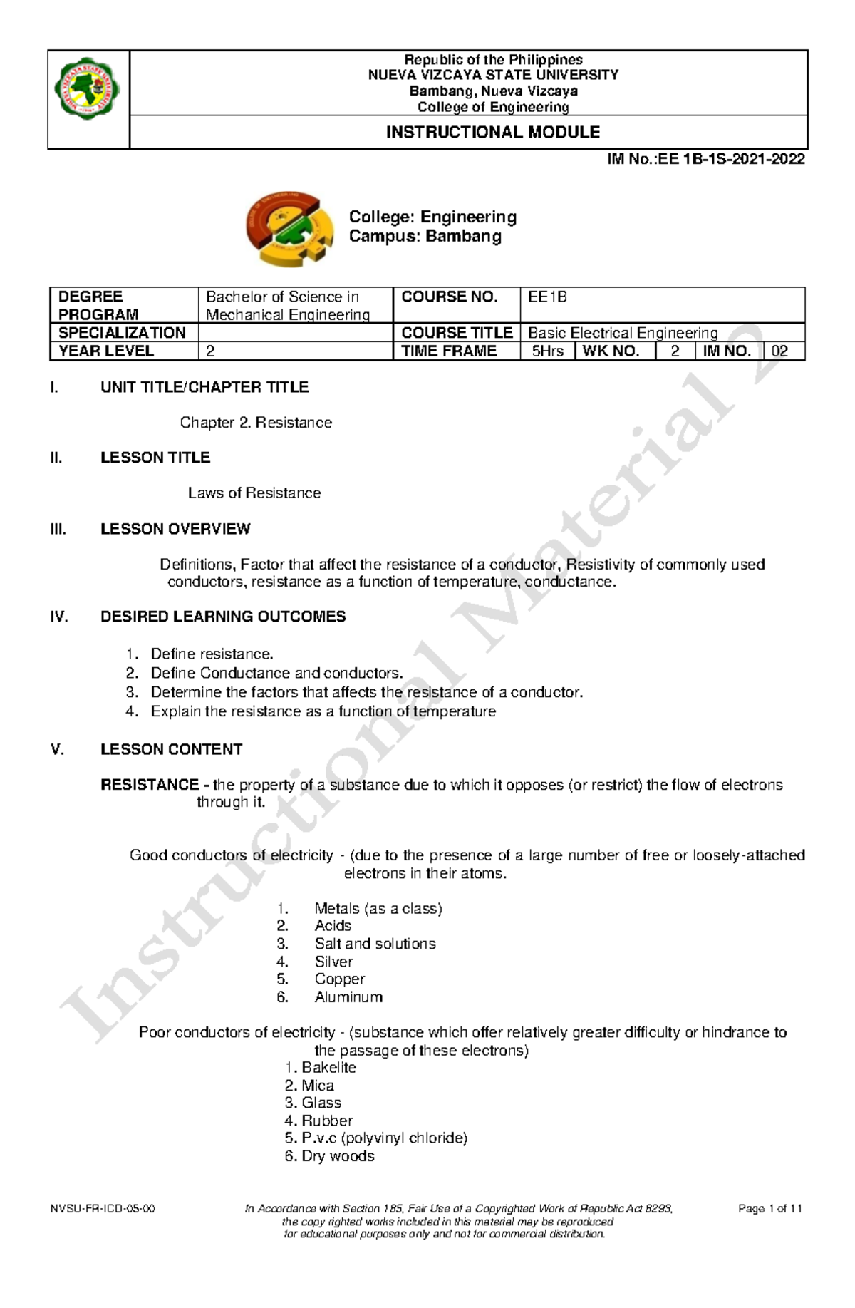 EE1B Basic Electrical Engineering: Chapter 2 - Laws of Resistance Notes ...