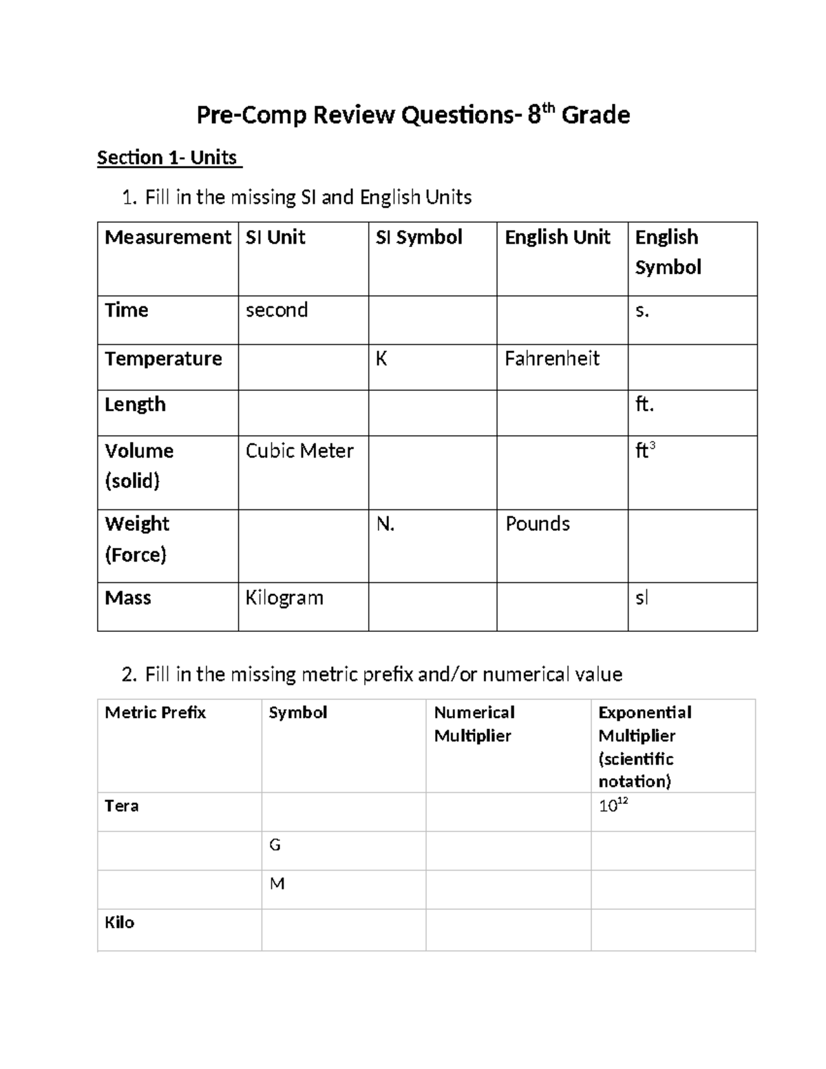 Pre-Comp Review Questions (2020-21) - Physics Fundamentals - Studocu