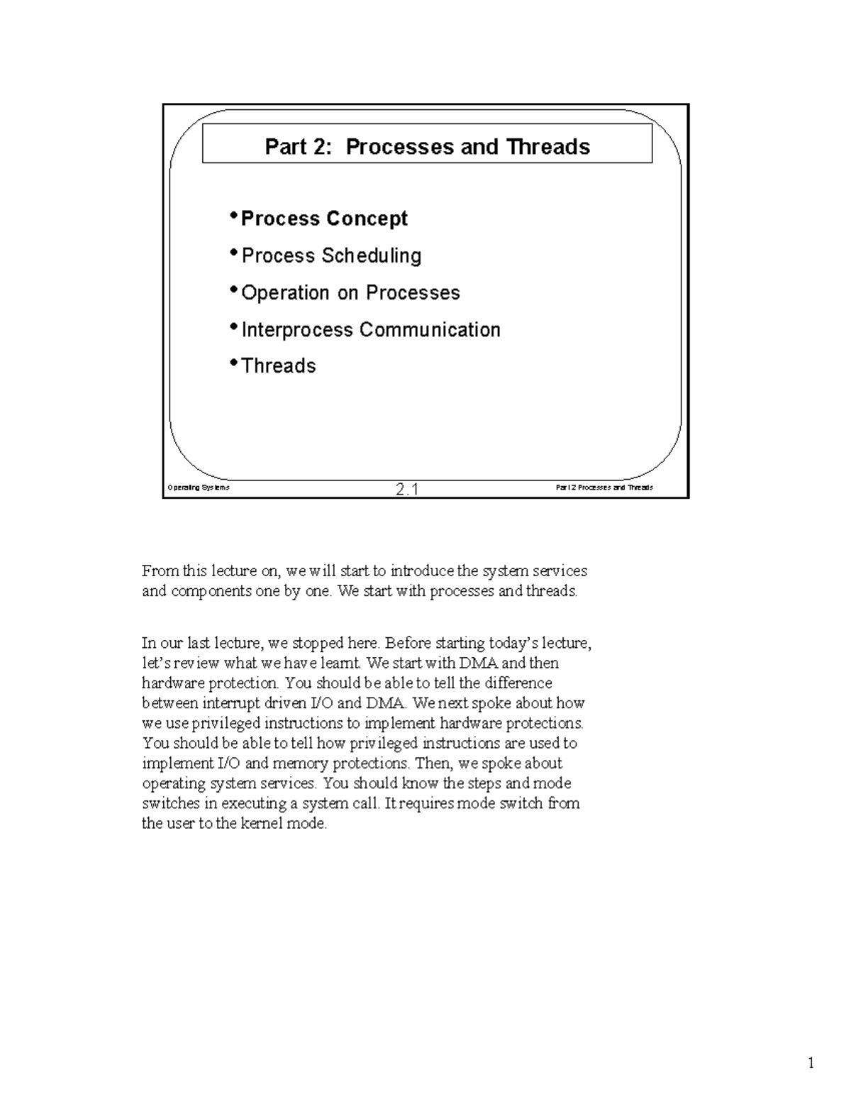 Part2 (Process and Threads) new - Operating Systems 2 Part 2 Processes ...