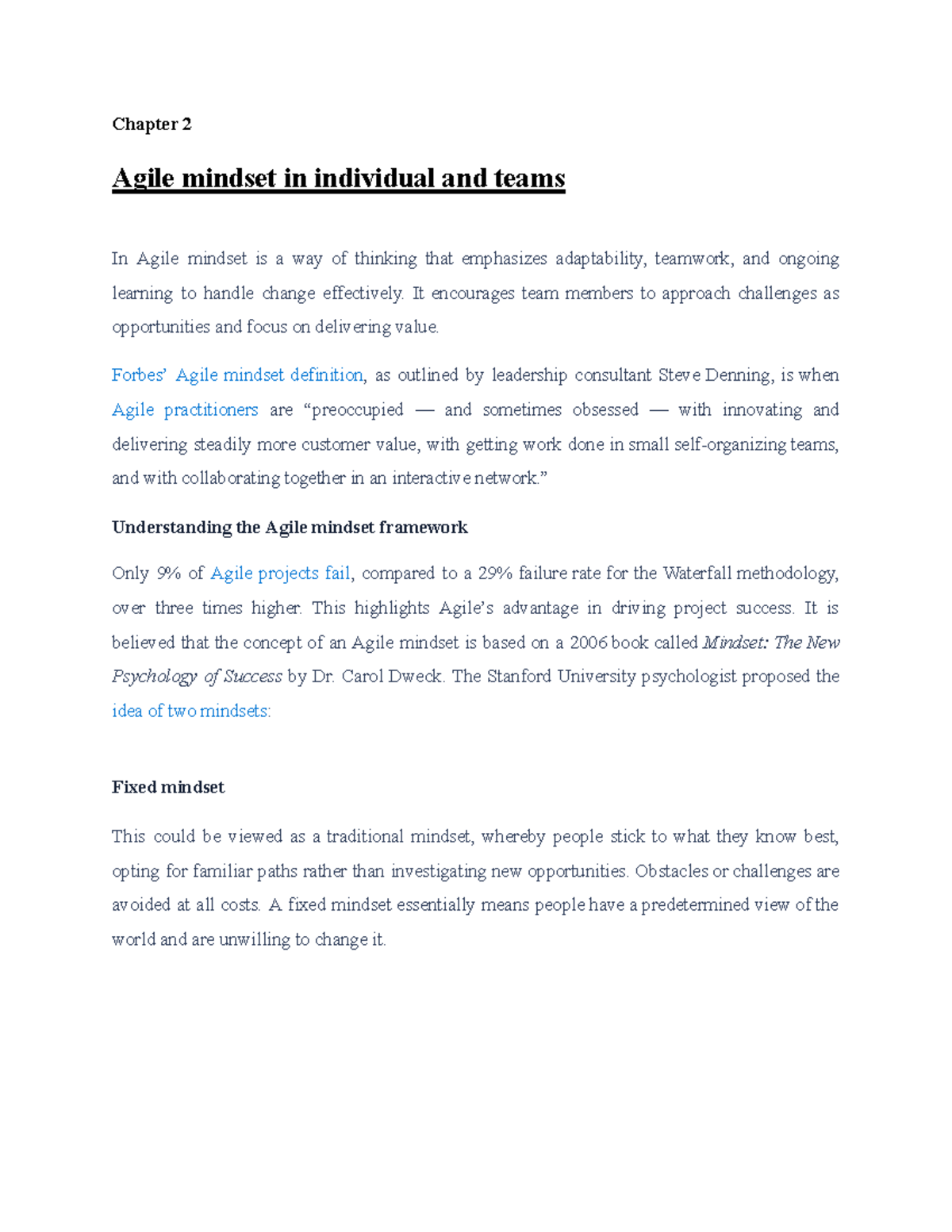 Chapter 2: Agile Mindset in Individuals and Teams (Course Code ...