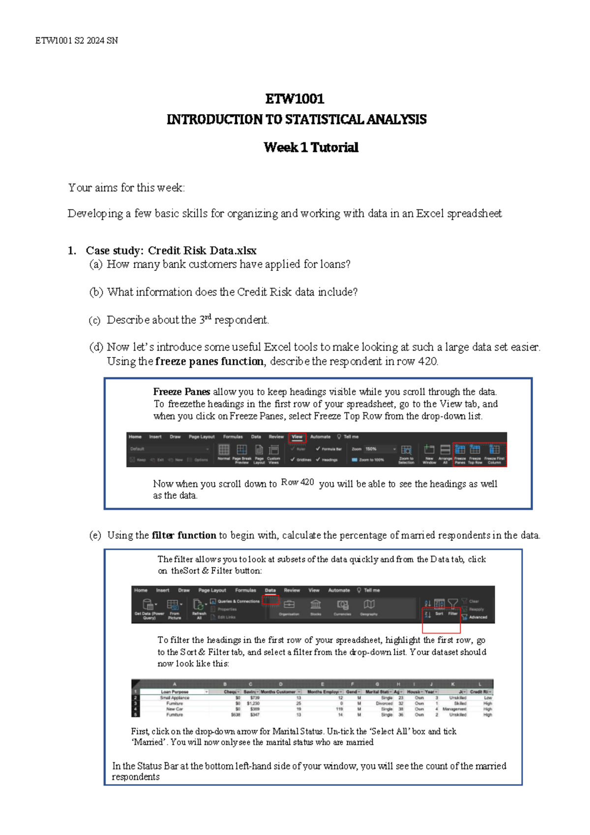 ETW1001 S2 2024 SN Week 1 Tutorial: Intro to Statistical Analysis - Studocu