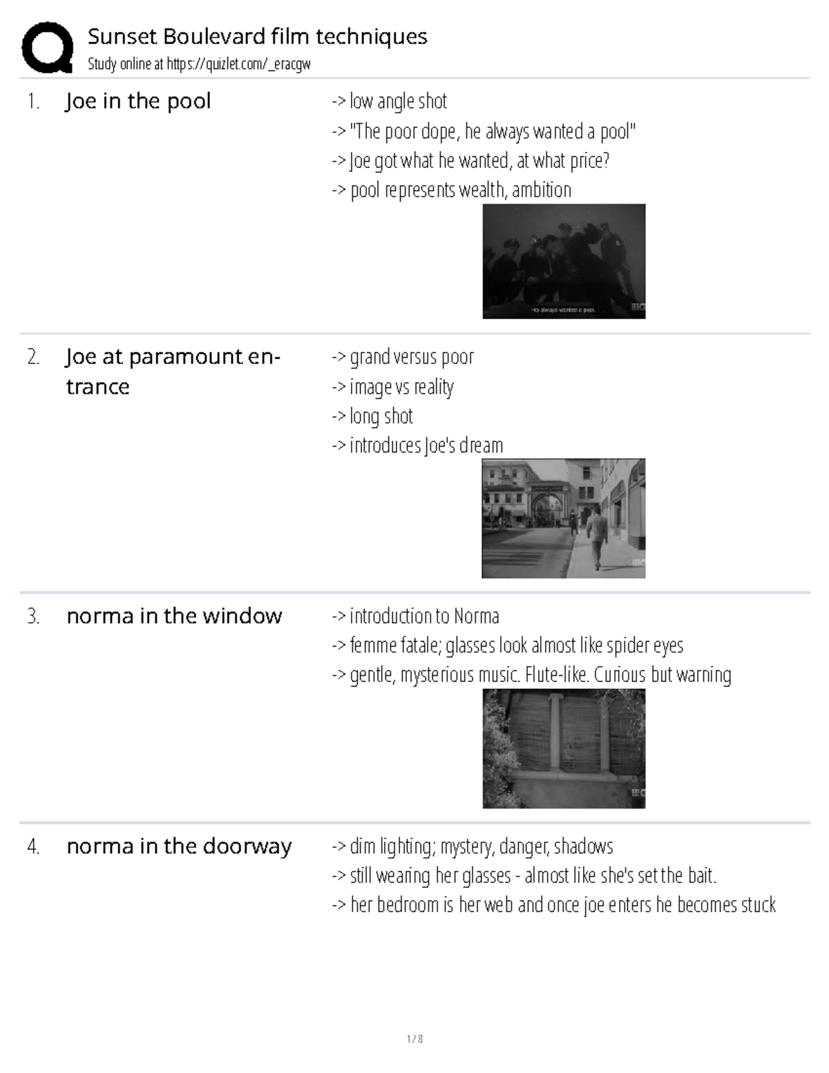 Sunset Boulevard (SSB) Film Techniques Analysis and Insights - Studocu