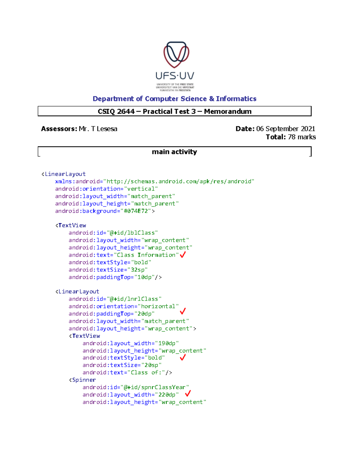 CSIQ 2644 Practical Test 3 Memorandum and Activities Guide - Studocu