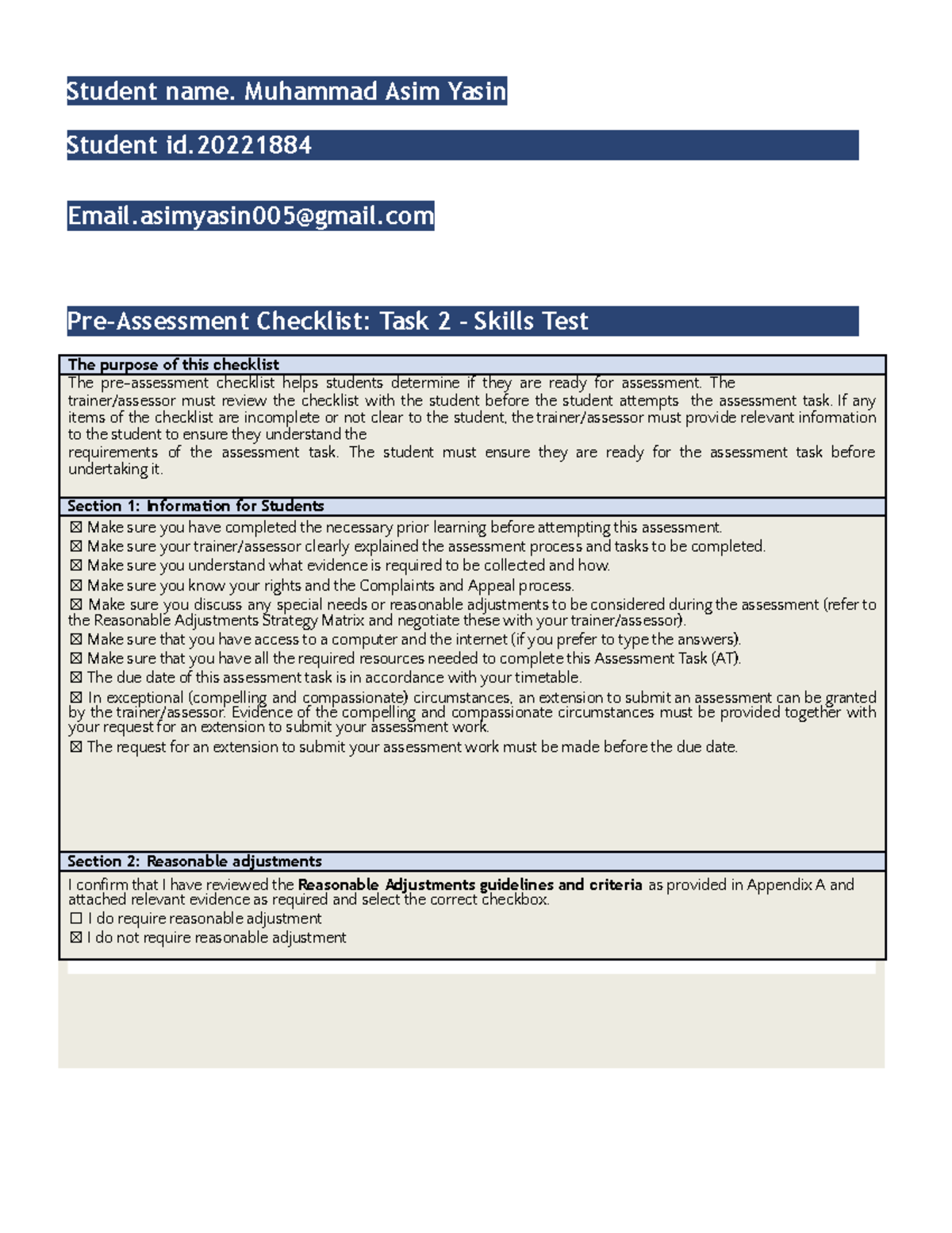 Checklist for Task 2 Skills Test - Carpentry Projects (3025) - Studocu