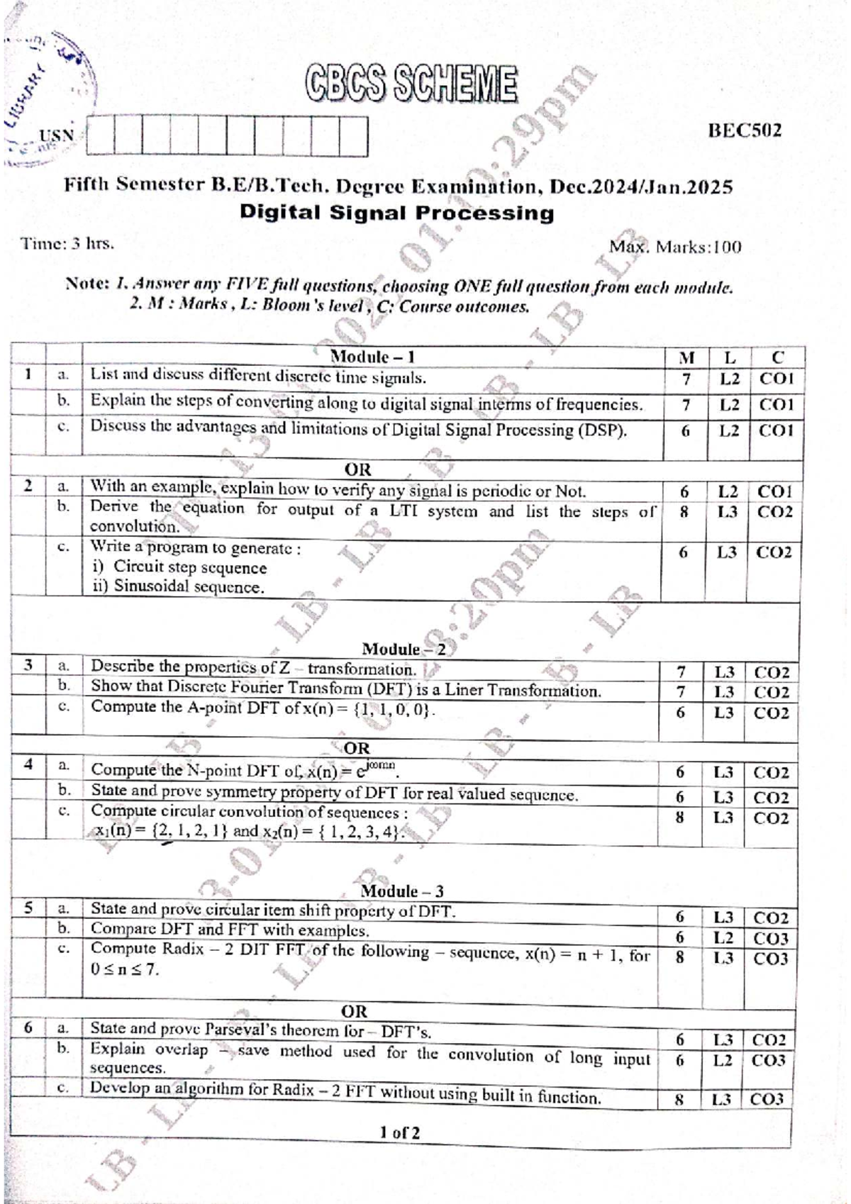 Digital Signal Processing (BEC502) Fifth Semester Exam Guide - Studocu