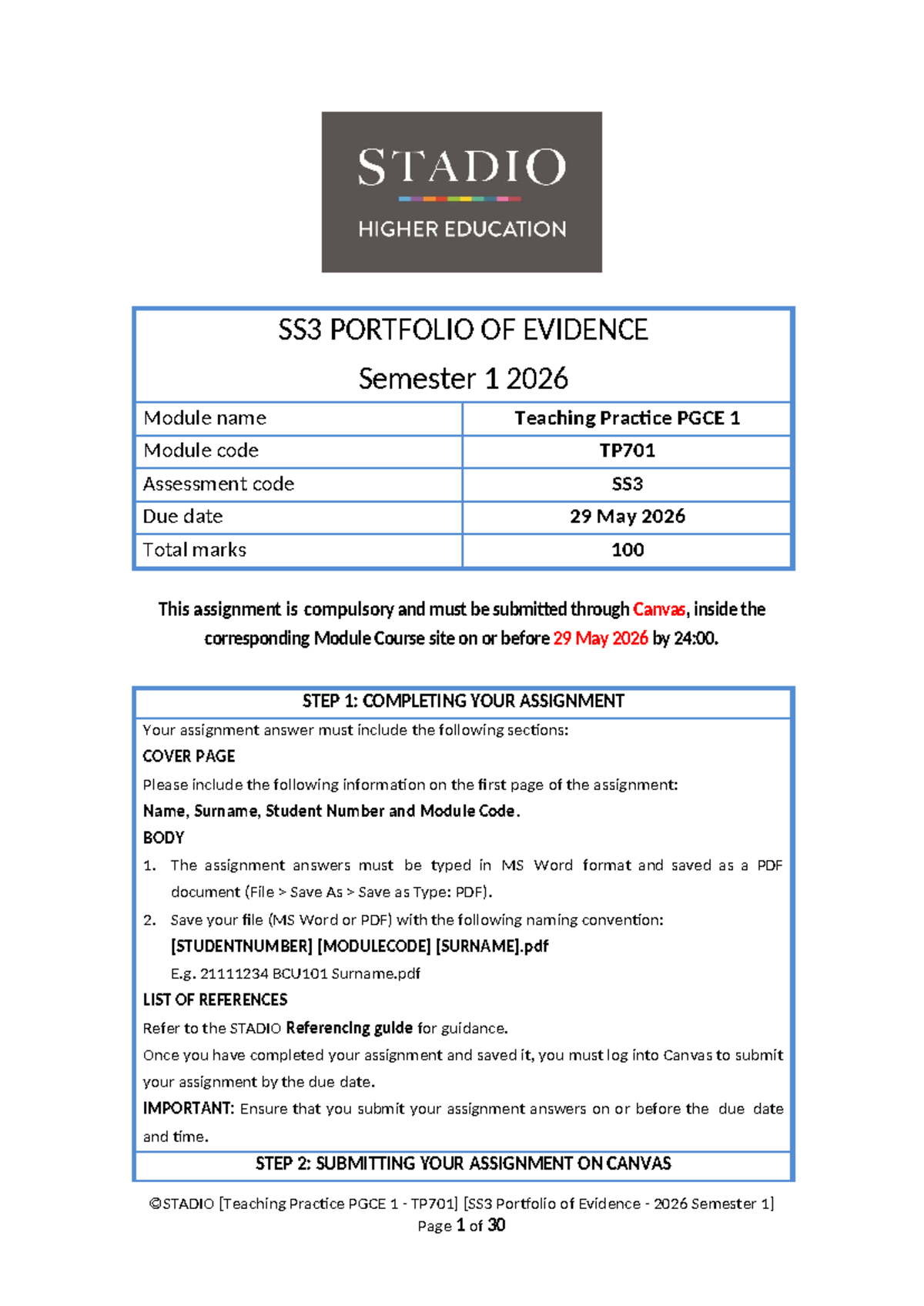 TP701 Teaching Practice Portfolio of Evidence - Semester 1 2026 - Studocu
