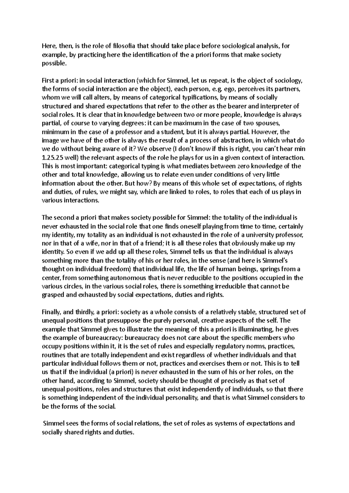Psycho 101: Simmel's A Priori Forms in Sociological Analysis - Studocu