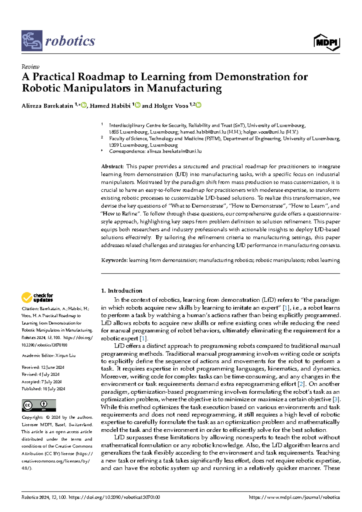 Robotics 2024: A Practical Roadmap for Learning from Demonstration in ...