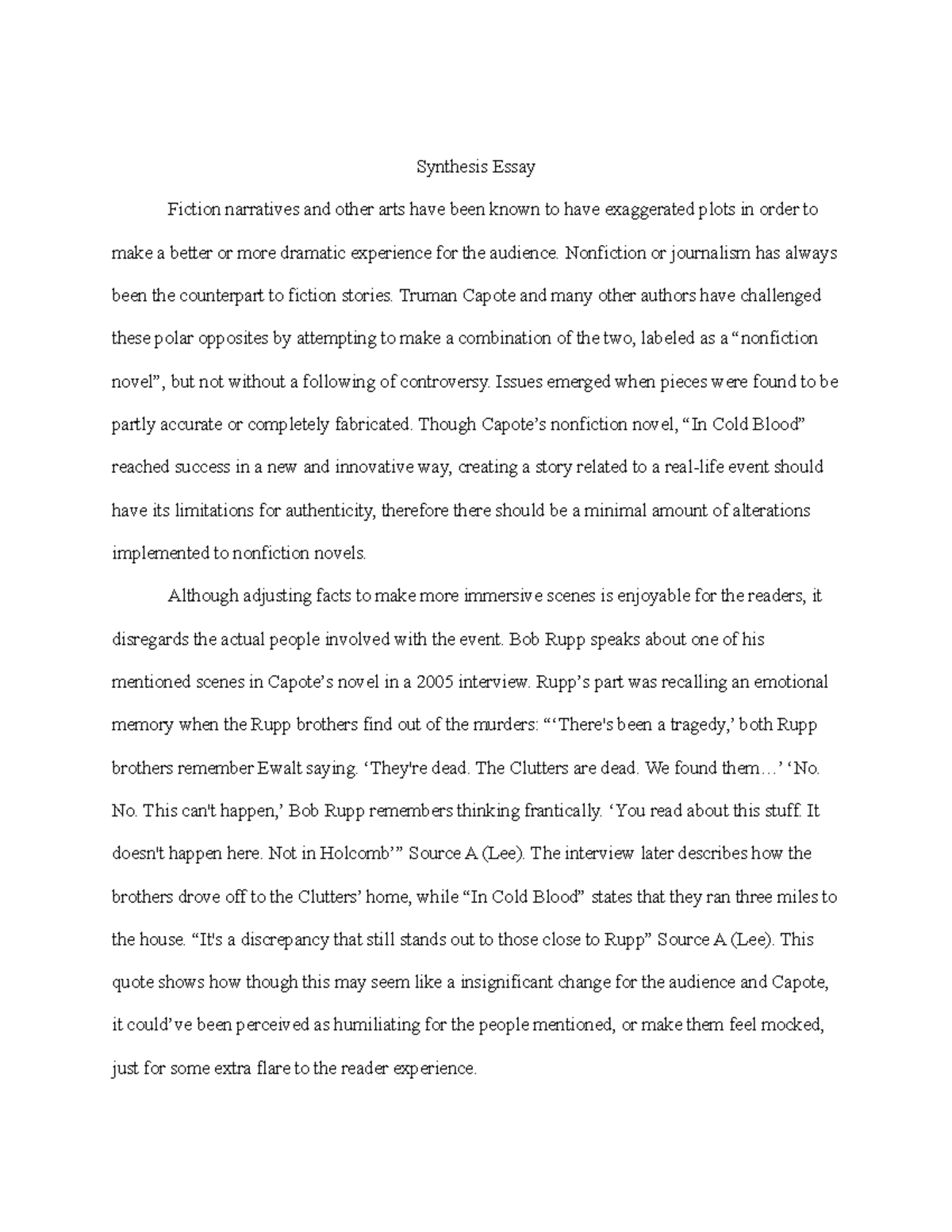 Synthesis Essay: Analyzing Authenticity in Capote's *In Cold Blood ...