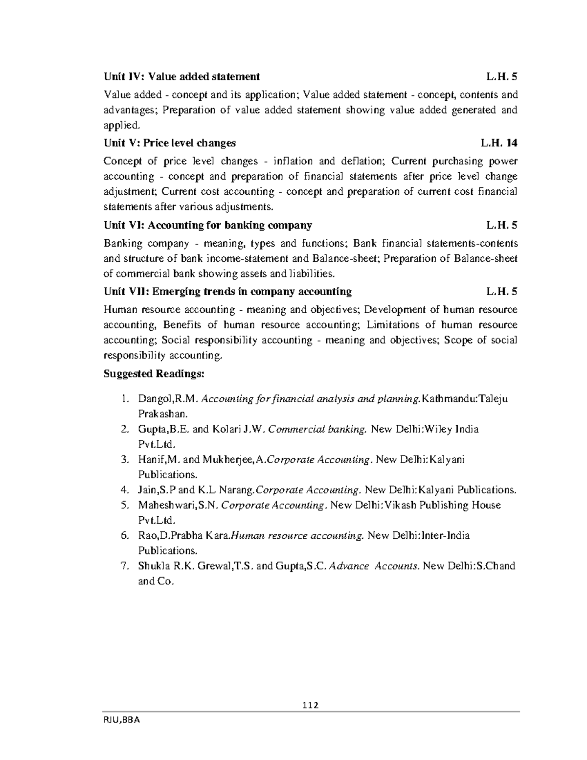 BBA Syllabus 2081 121 130 - 112 Unit IV: Value added statement L. 5 ...