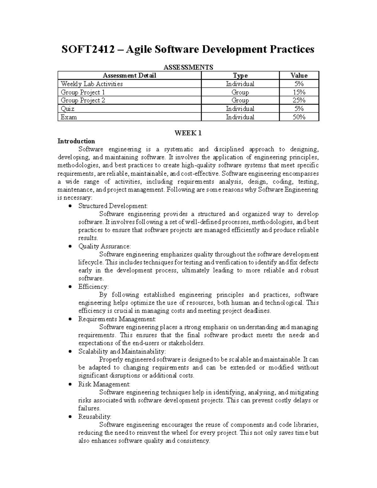 SOFT2412 Agile Software Development Practices: Weekly Lab Activities ...