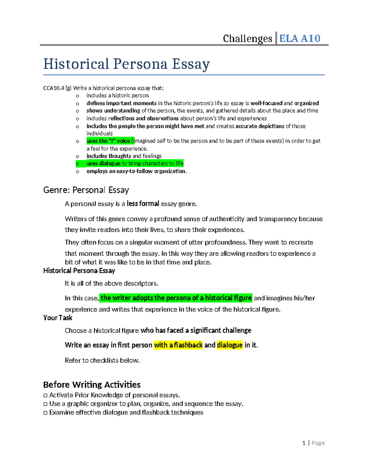 Historical Persona Essay Guide - CCA10 - Studocu
