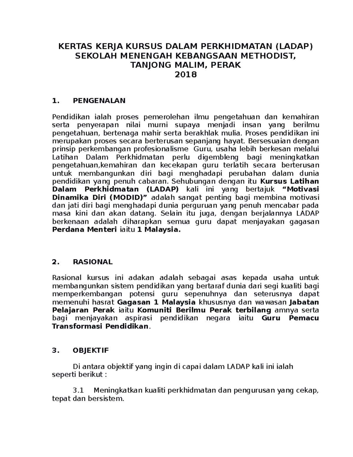 377542955 Cadangan Ladap 1 - KERTAS KERJA KURSUS DALAM PERKHIDMATAN ...