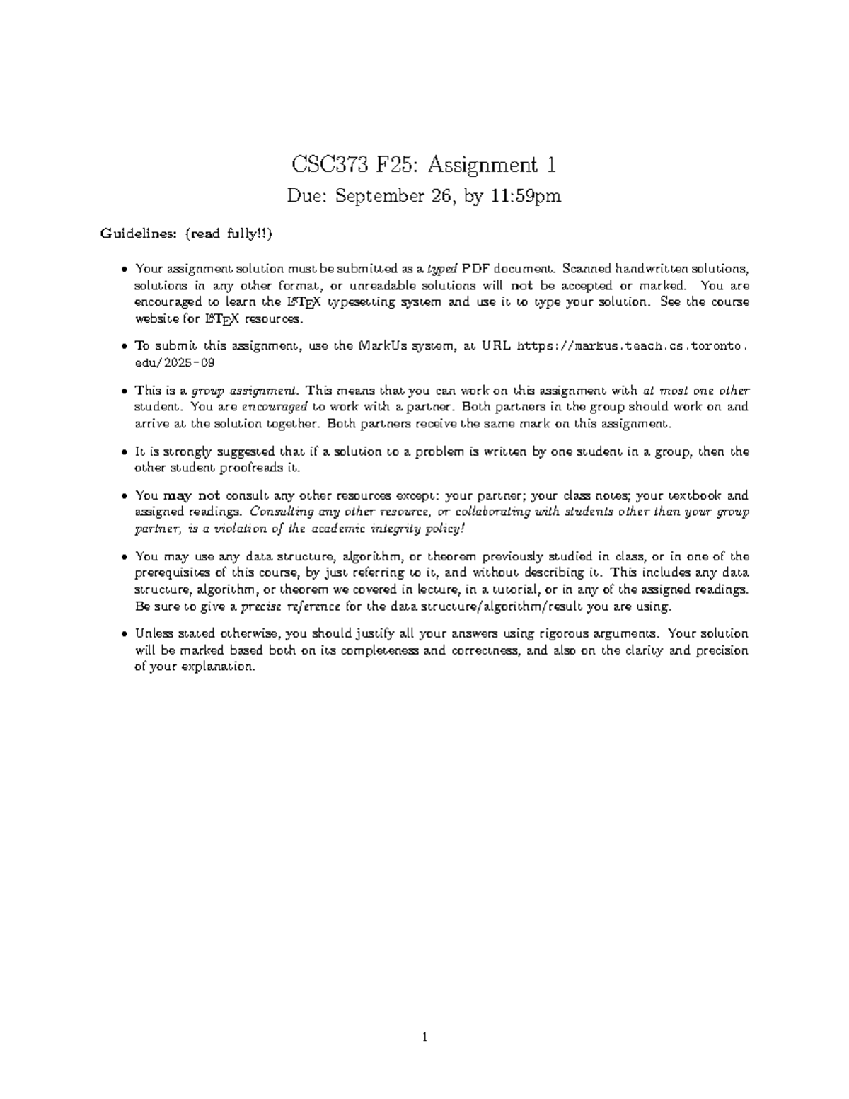 CSC373 F25: Assignment 1 Guidelines and Problem Solutions - Studocu