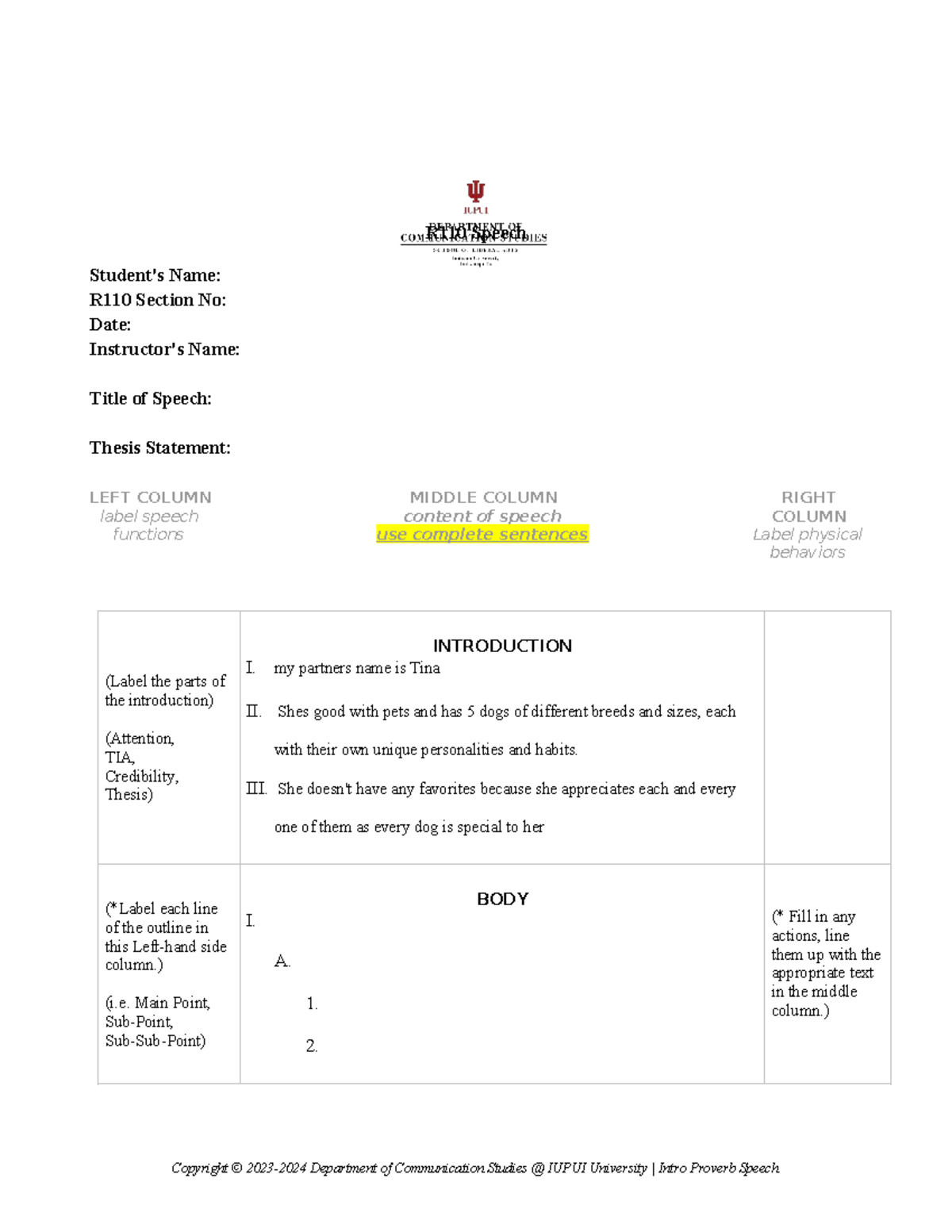 R110 Intro Proverb Speech Outline: Structure & Content Guide - Studocu