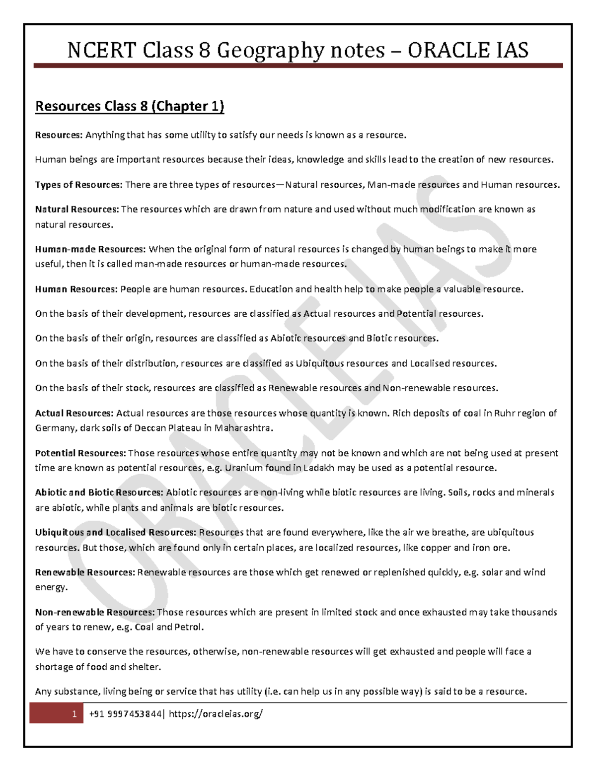 NCERT Class 8 Geography Notes: Understanding Resources and Their Types ...