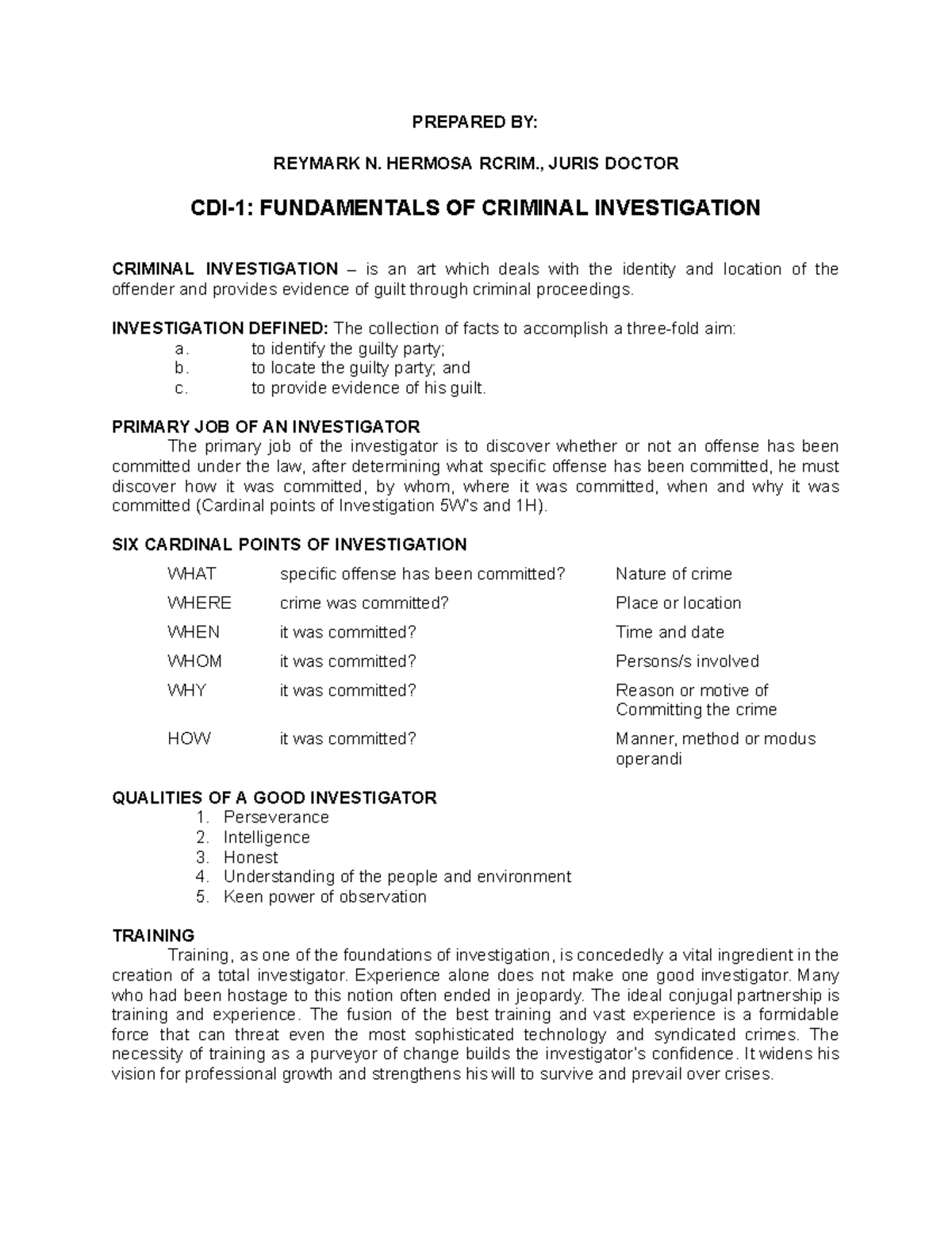 (CDI 1) Comprehensive Guide to Criminal Investigation Fundamentals ...
