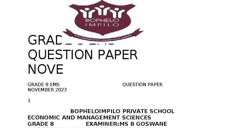 GRADE 8 EMS TERM 4 FINAL EXAMINATION PAPER 1 NOV 2025 - Studocu