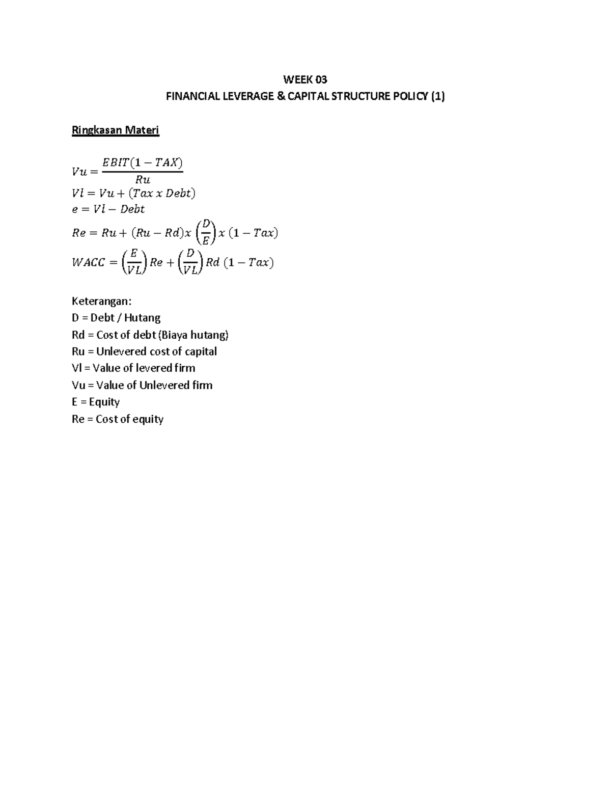 WEEK 03 - Financial Leverage & Capital Structure Lecture Notes - Studocu