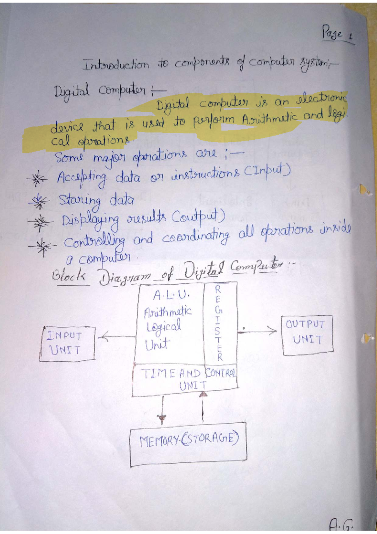 PPS 101: Unit 1 Digital Computer Components & Functions Notes - Studocu
