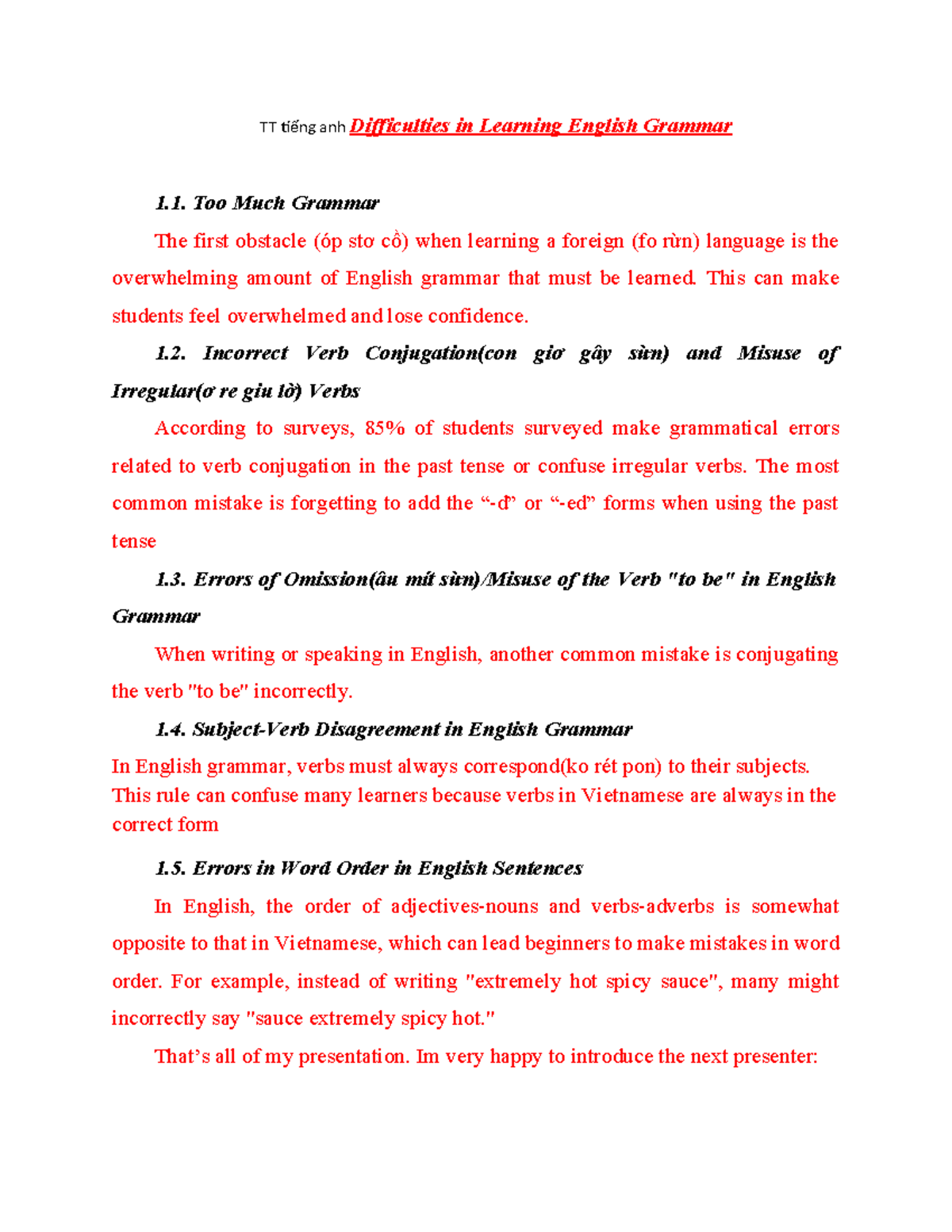 TT tiếng anh - So easy - TT tiếng anh Difficulties in Learning English ...